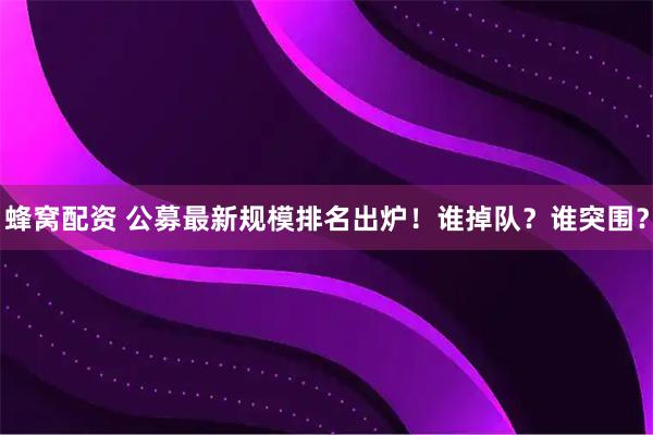 蜂窝配资 公募最新规模排名出炉！谁掉队？谁突围？